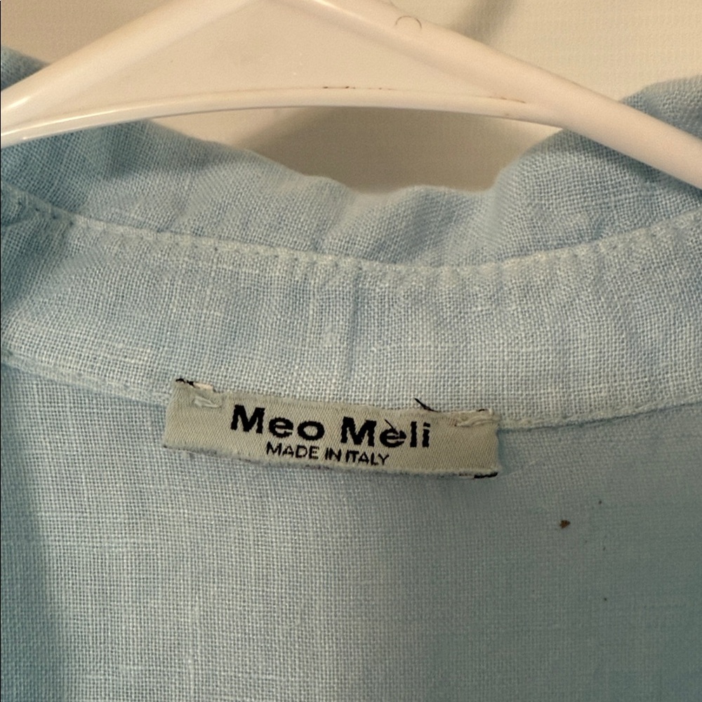 Meo Meli Light Blue Linen Button-Up Shirt Dress - Picture 2 of 5